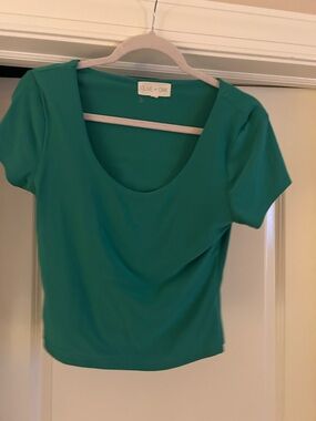 Olive & Oak Teal Scoop Neck Short Sleeve Top